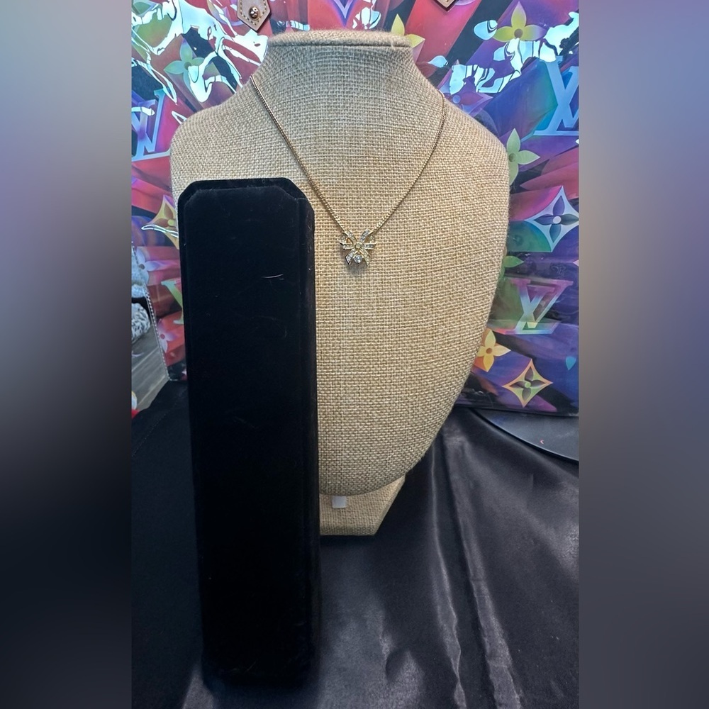Dior Bow Gold Plated Crystal Necklace EUC Vintage 16-20 in​​ - Picture 6 of 8
